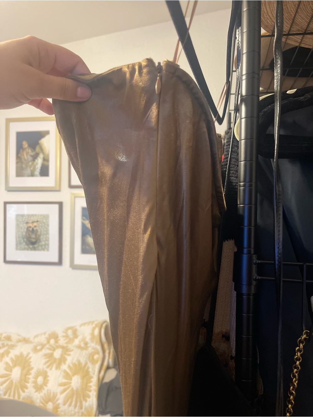 Strapless Brown Satin Slip Midi Dress - Picture 4 of 5